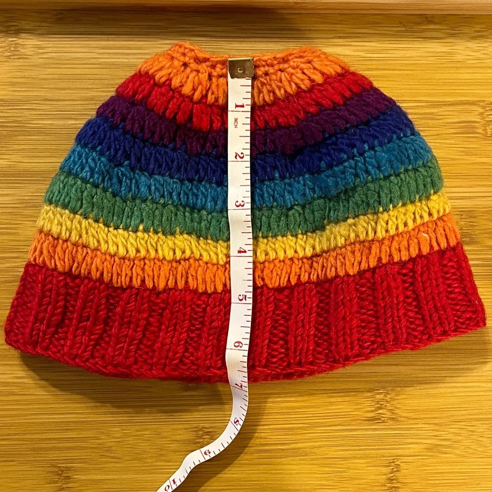 Wool Rainbow Ponytail Beanie